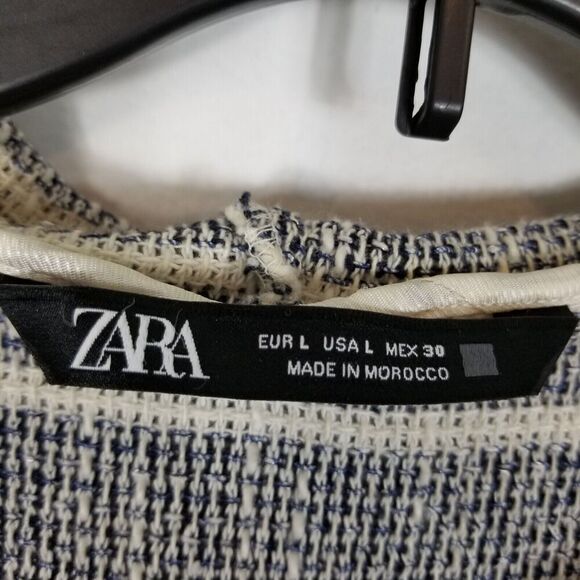 Zara Women Striped Crop Hoodie Sweatshirt Sz L Gray Boho Button Neck - Picture 3 of 4